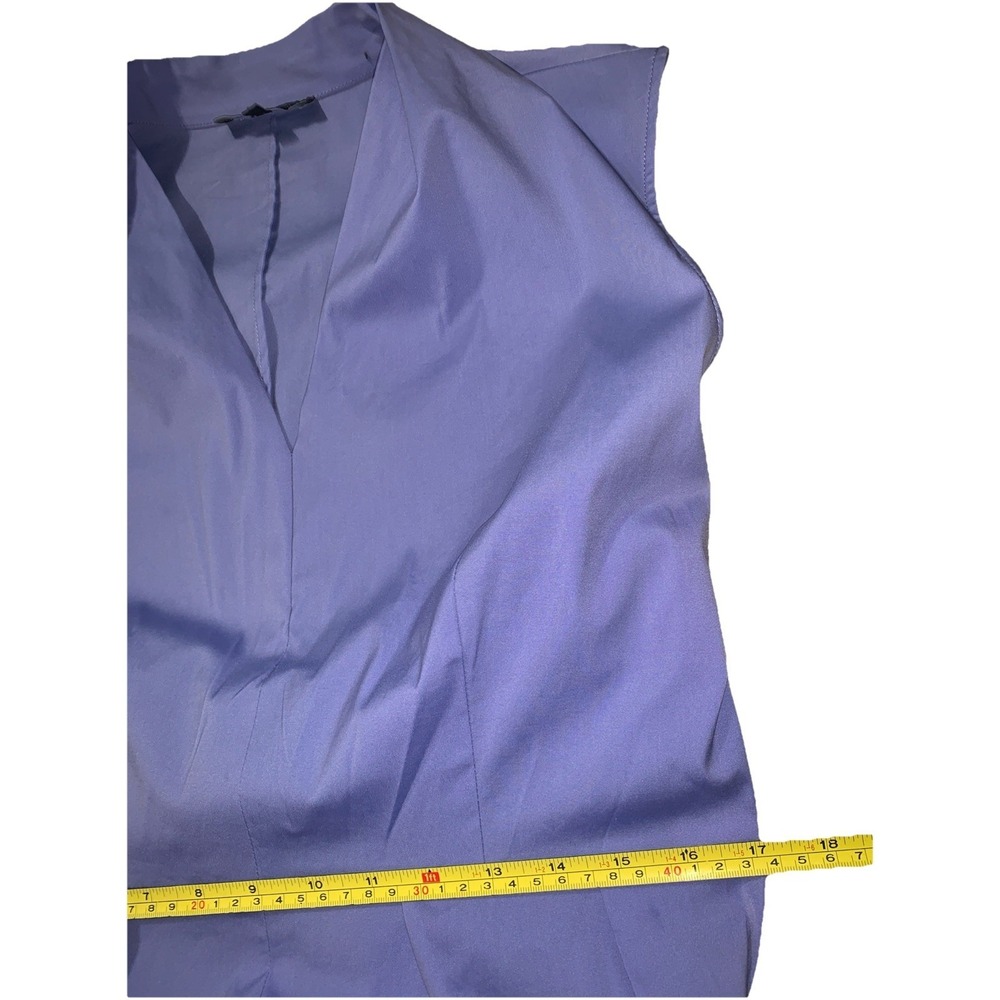 Lafayette 148 New York Sheath Dress 12 Blue Sleeveless V-Neck Knee Length Preppy - Picture 12 of 13